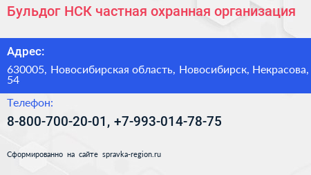 Бульдог НСК частная охранная организация - визитка