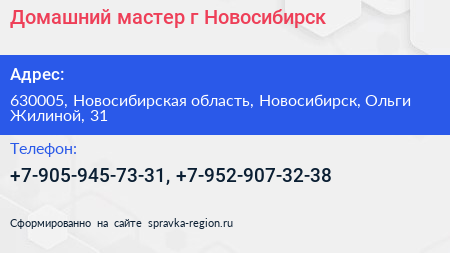 Домашний мастер г Новосибирск - визитка