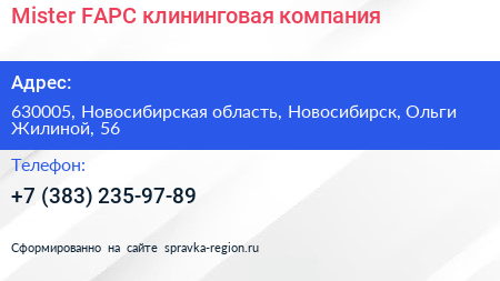 Mister FAPC клининговая компания - визитка