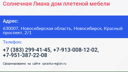 Солнечная Лиана дом плетеной мебели - визитка