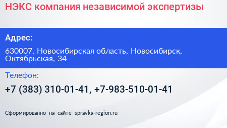 НЭКС компания независимой экспертизы - визитка