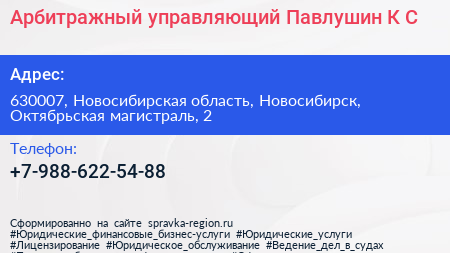 Арбитражный управляющий Павлушин К С  - визитка