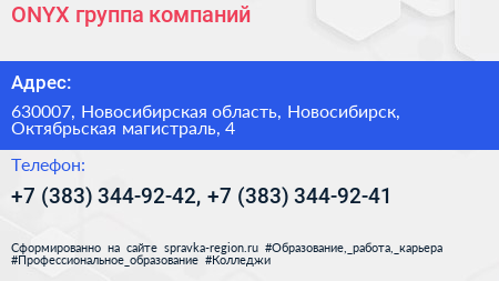 ONYX группа компаний - визитка