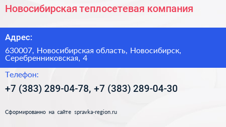 Новосибирская теплосетевая компания - визитка