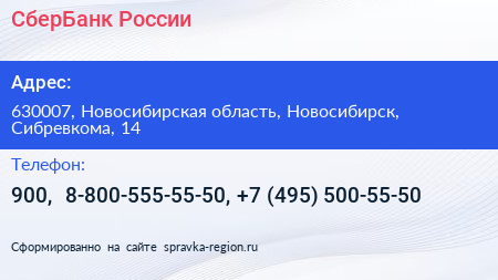 СберБанк России - визитка