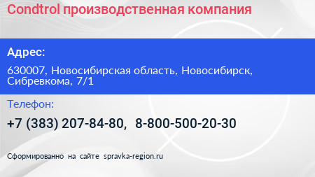 Condtrol производственная компания - визитка