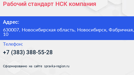 Рабочий стандарт НСК компания - визитка