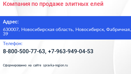 Компания по продаже элитных елей - визитка