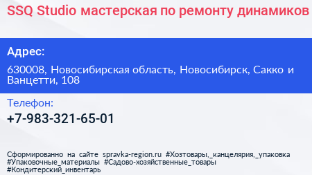 SSQ Studio мастерская по ремонту динамиков - визитка