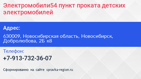 Электромобили54 пункт проката детских электромобилей - визитка