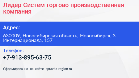 Лидер Систем торгово производственная компания - визитка