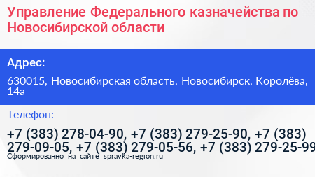 Управление Федерального казначейства по Новосибирской области - визитка