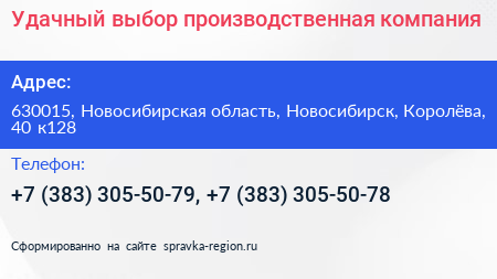 Удачный выбор производственная компания - визитка