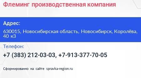 Флеминг производственная компания - визитка