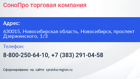 СоноПро торговая компания - визитка