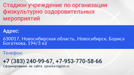 Стадион учреждение по организации физкультурно оздоровительных мероприятий - визитка