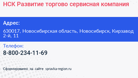 НСК Развитие торгово сервисная компания - визитка