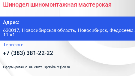 Шинодел шиномонтажная мастерская - визитка