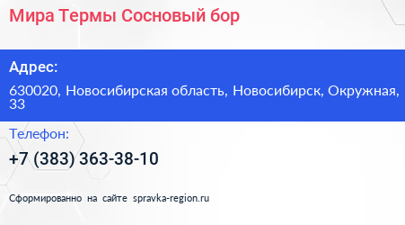 Мира Термы Сосновый бор - визитка