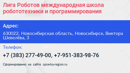 Лига Роботов международная школа робототехники и программирования - визитка