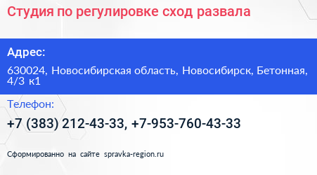 Студия по регулировке сход развала - визитка