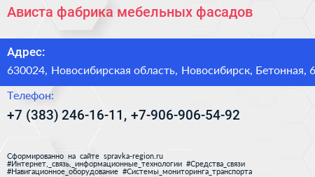 Ависта фабрика мебельных фасадов - визитка