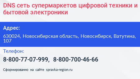 DNS сеть супермаркетов цифровой техники и бытовой электроники - визитка