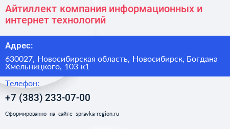Айтиллект компания информационных и интернет технологий - визитка