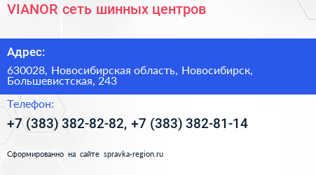VIANOR сеть шинных центров - визитка