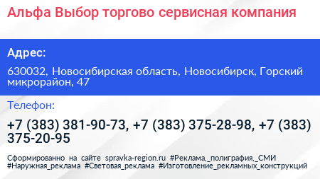 Альфа Выбор торгово сервисная компания - визитка