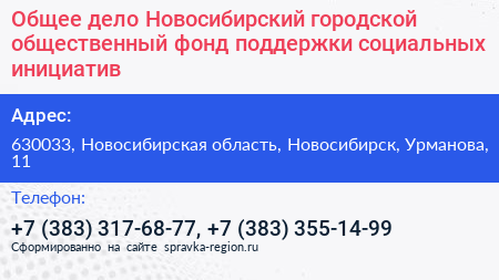 Общее дело Новосибирский городской общественный фонд поддержки социальных инициатив - визитка