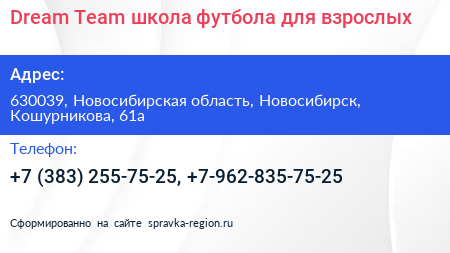 Dream Team школа футбола для взрослых - визитка