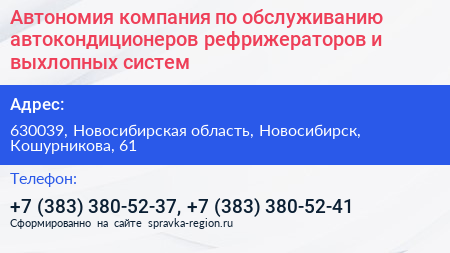 Автономия компания по обслуживанию автокондиционеров рефрижераторов и выхлопных систем - визитка