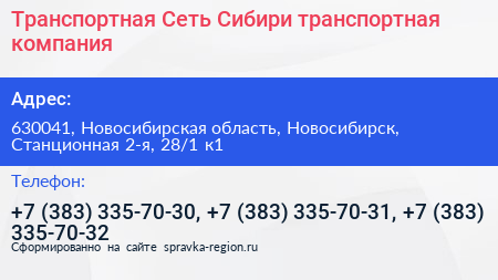 Транспортная Сеть Сибири транспортная компания - визитка