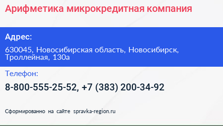Арифметика микрокредитная компания - визитка
