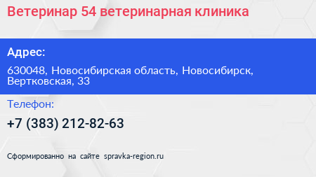 Ветеринар 54 ветеринарная клиника - визитка