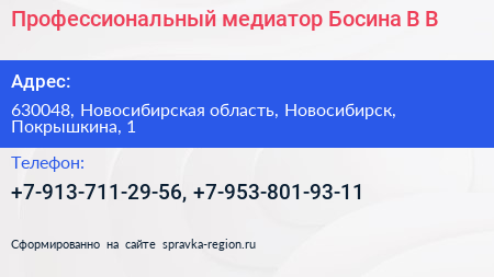 Профессиональный медиатор Босина В В  - визитка