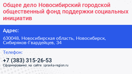 Общее дело Новосибирский городской общественный фонд поддержки социальных инициатив - визитка