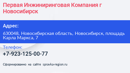 Первая Инжиниринговая Компания г Новосибирск - визитка