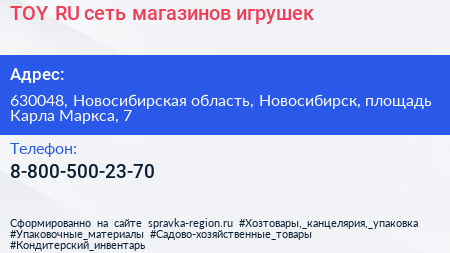 TOY RU сеть магазинов игрушек - визитка