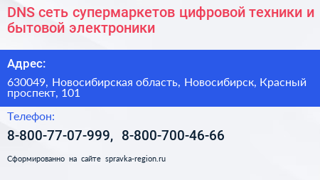 DNS сеть супермаркетов цифровой техники и бытовой электроники - визитка