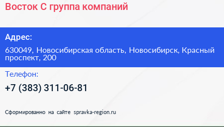 Восток С группа компаний - визитка