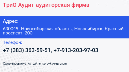 ТриО Аудит аудиторская фирма - визитка