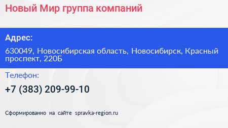 Новый Мир группа компаний - визитка
