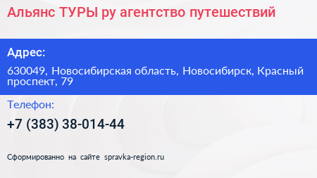 Альянс ТУРЫ ру агентство путешествий - визитка