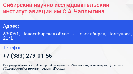 Сибирский научно исследовательский институт авиации им С А Чаплыгина - визитка