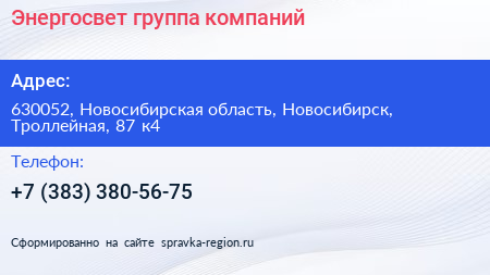 Энергосвет группа компаний - визитка