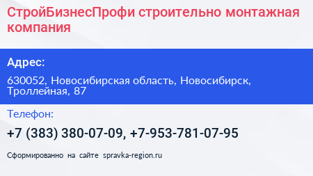 СтройБизнесПрофи строительно монтажная компания - визитка