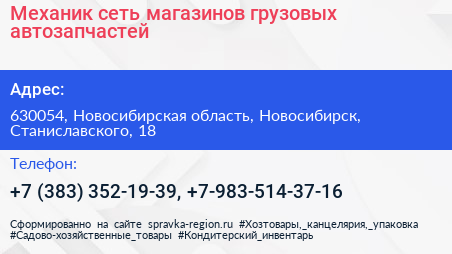 Механик сеть магазинов грузовых автозапчастей - визитка