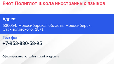 Енот Полиглот школа иностранных языков - визитка